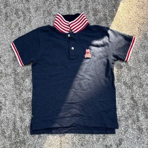 Psycho Bunny Navy Blue Kids Polo Shirt with Red Stripes, excellent condition!